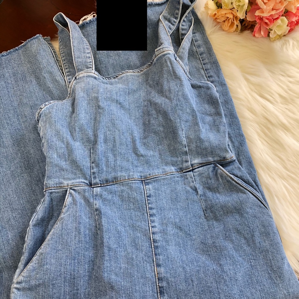 Denim wide leg cropped Jumpsuit - Picture 5 of 7